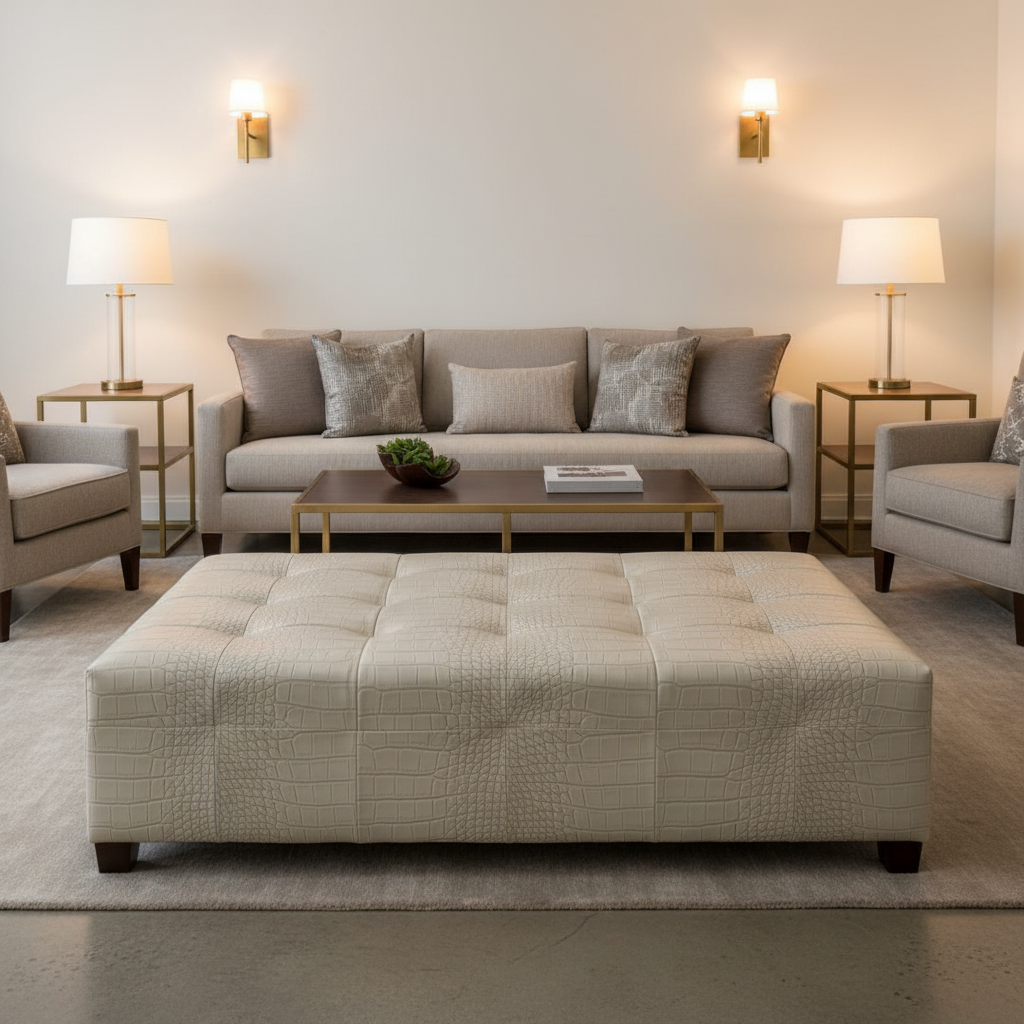 Norman Island - Greige Upholstered Ottoman | Architectural Fabrics