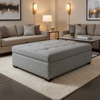Geometric Woven Texture Soft Gray Upholstered Ottoman | Architectural Fabrics