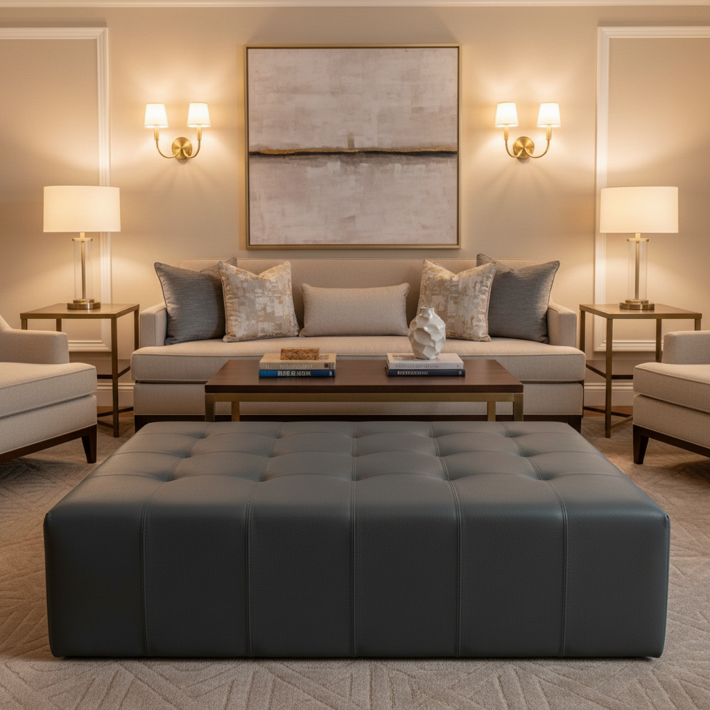 Aire Pebbled - Charcoal Breathable Polyurethane Upholstered Ottoman | Architectural Fabrics