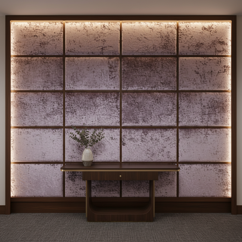 Crushed Velvet Texture Dusty Lavender Upholstered Wall Panel | Architectural Fabrics