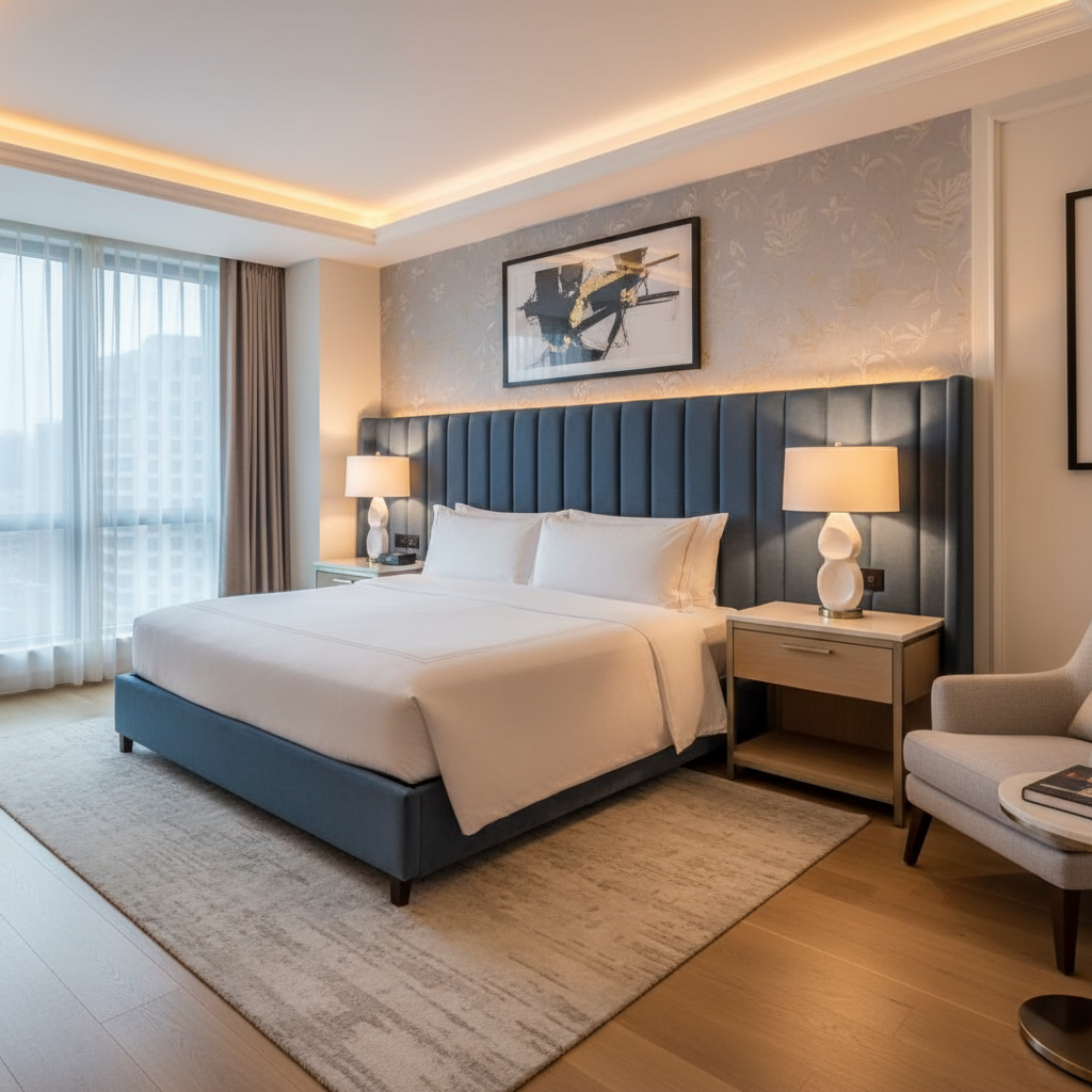 Ultrasuede Steel Blue Upholstered Headboard | Ultrasuede Upholstery