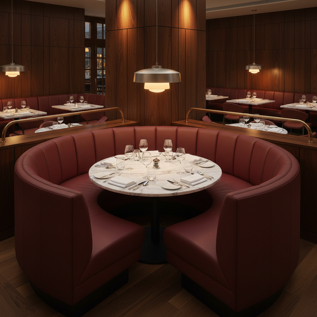 Maya Riviera - Claret Upholstered Banquette | Architectural Fabrics