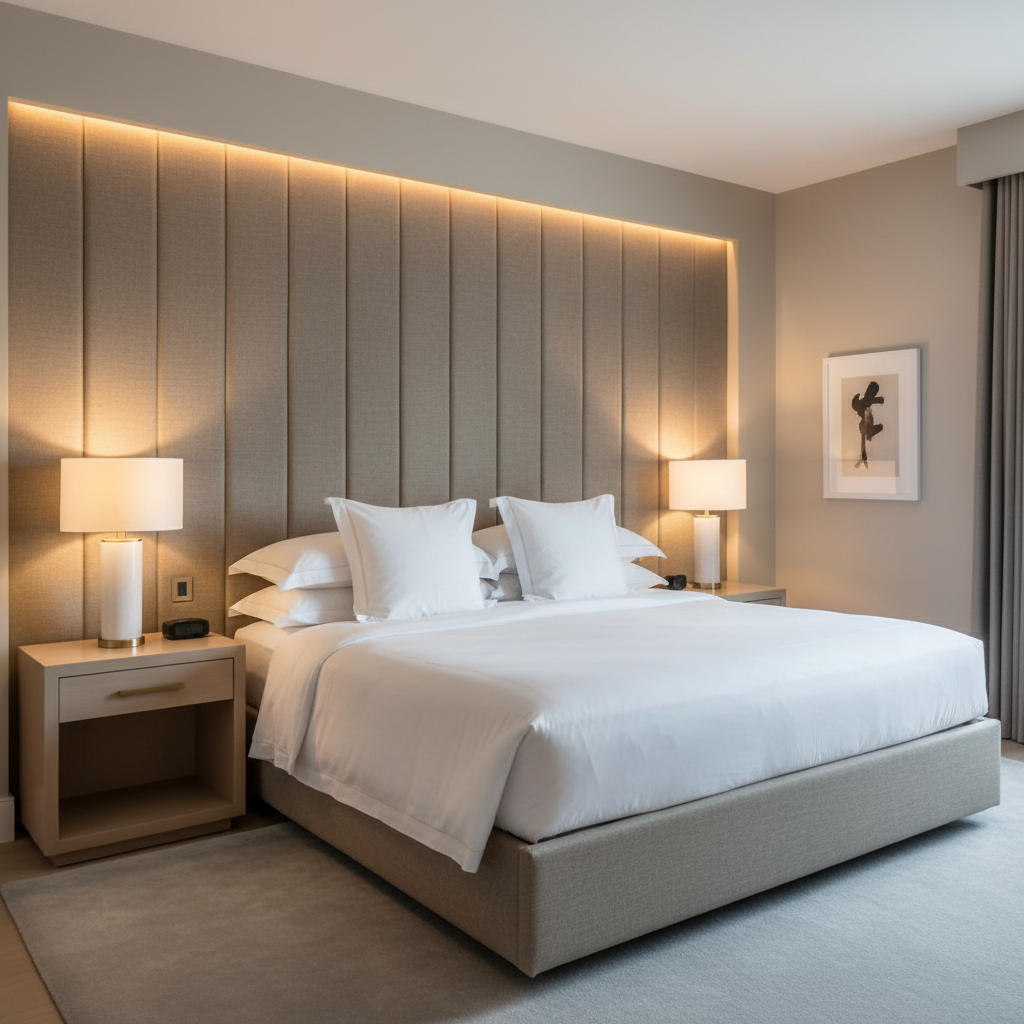 Aspect - Taupe Linen Performance Polyurethane Upholstered Headboard | Architectural Fabrics