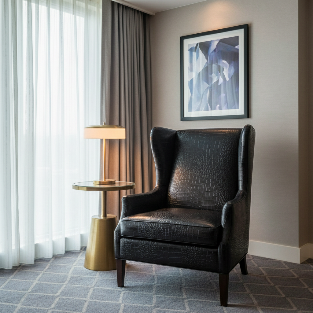 Embossed Reptile Scale Deep Charcoal Upholstered Chair | Architectural Fabrics