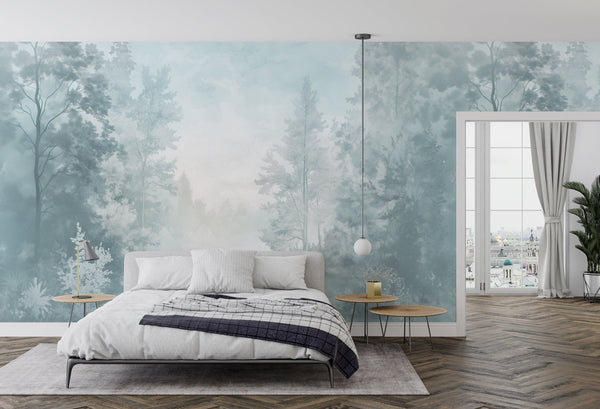 Calm Elegance Watercolor Soft Dreamy Blue Mural Contemporary | Architectural Wallcoverings