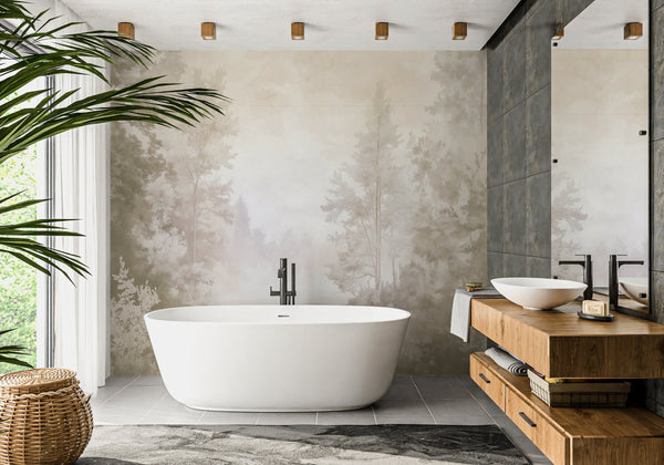 Calm Elegance Watercolor Soft Dreamy Sepia Mural Contemporary | Architectural Wallcoverings