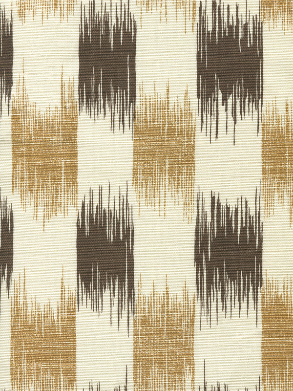 II Blue Ikat Camel Chocolate on Tint Screen Printed Fabric | China Seas
