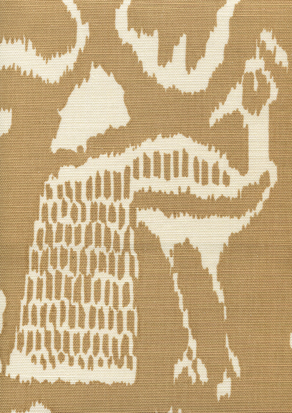 Bali II Camel II on tinted linen Screen Printed Fabric | China Seas