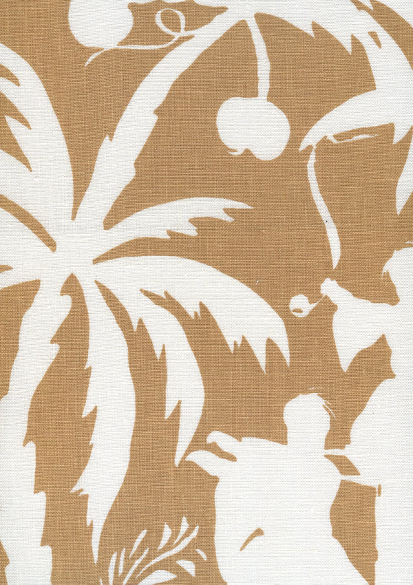 Lyford Background Camel II on white Screen Printed Fabric | China Seas