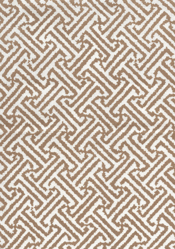 Java Java Camel on White Linen Screen Printed - Off-White Fabric | China Seas
