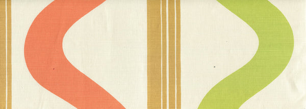 Tete A Tete Vertical Camel Peach Lime Screen Printed Fabric | China Seas