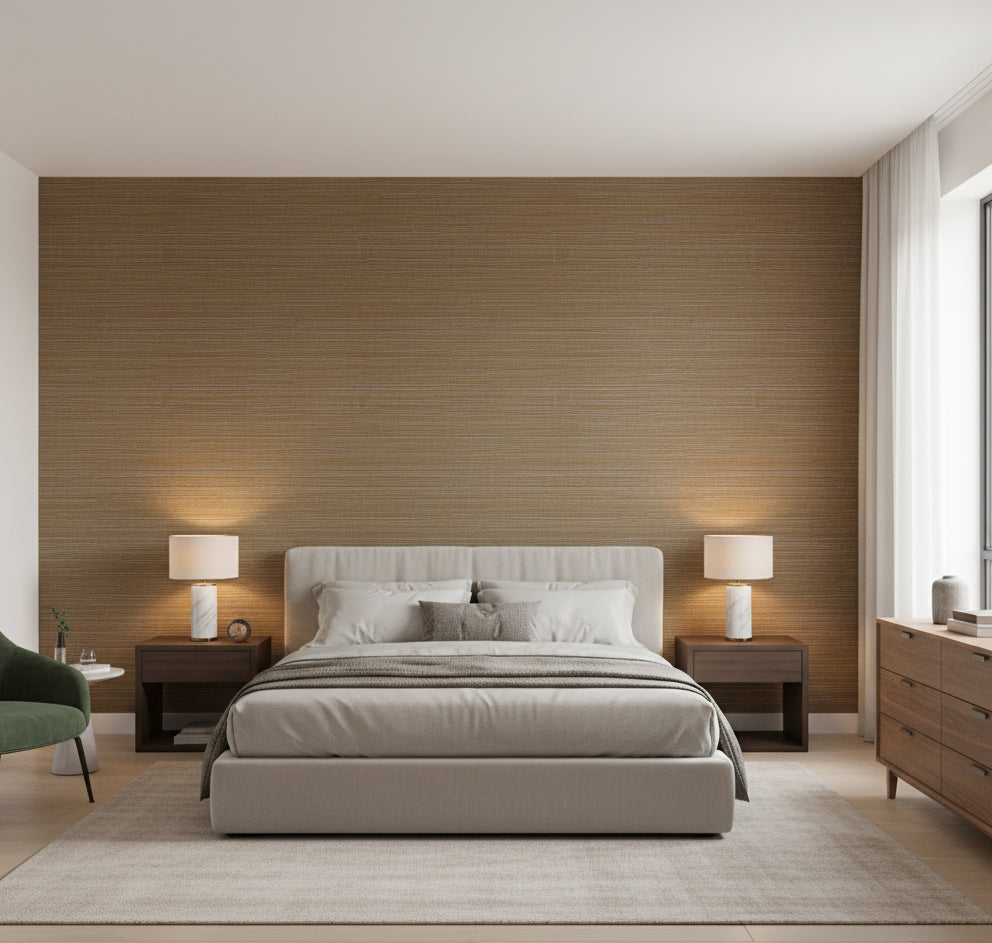 Canstalata Grasscloth | Phillipe Romano - bedroom room setting