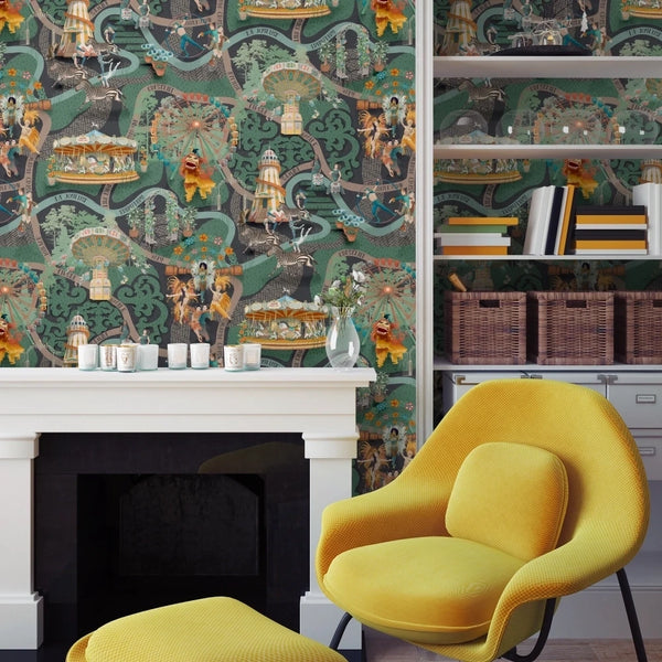 Carnival Map Jade Wallcovering | Brand McKenzie