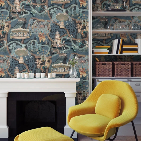 Carnival Map Sapphire Wallcovering | Brand McKenzie