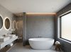 Caron Tabac Wallcovering - bathroom room setting