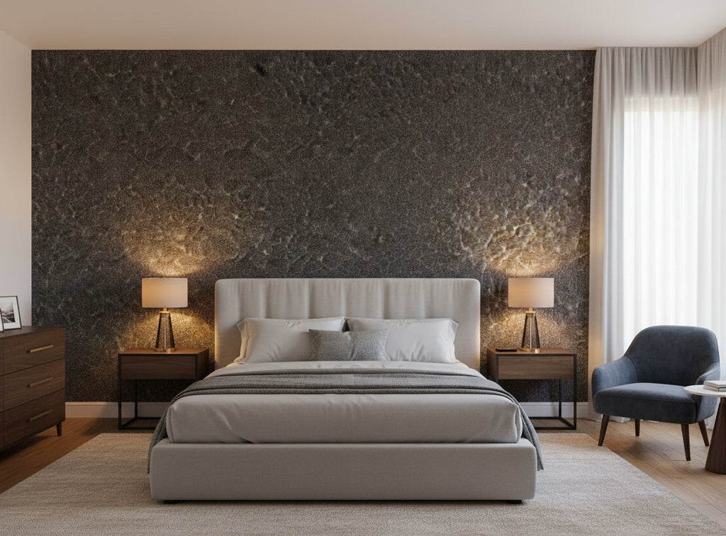 Caron Tabac Wallcovering - bedroom room setting