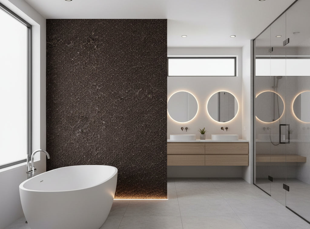 Caron Tabac Wallcovering - bathroom room setting
