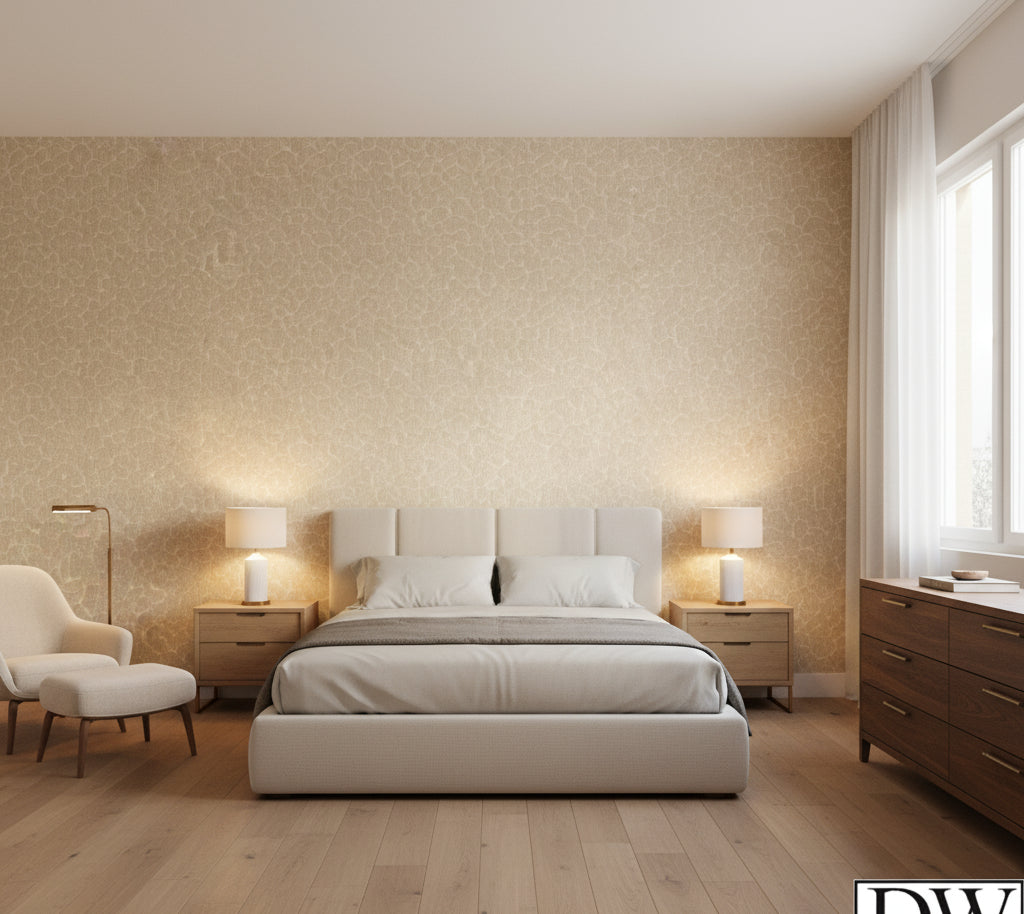 Caron Tabac Wallcovering - bedroom room setting
