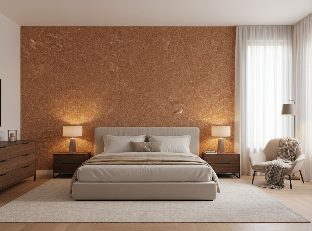 Caron Tabac Wallcovering - bedroom room setting
