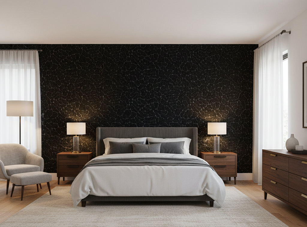 Caron Tabac Wallcovering - bedroom room setting