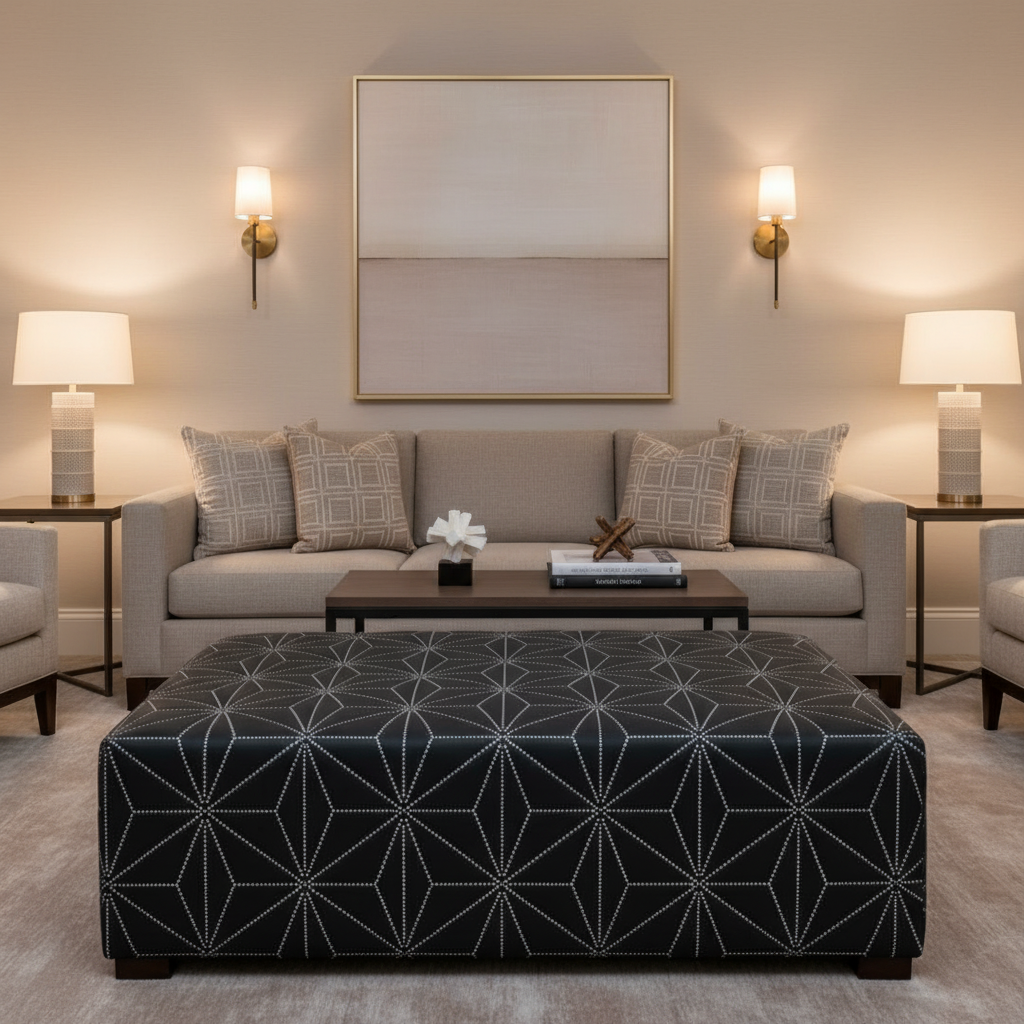 Axis - Axis Etched Polyurethane Upholstered Ottoman | Architectural Fabrics