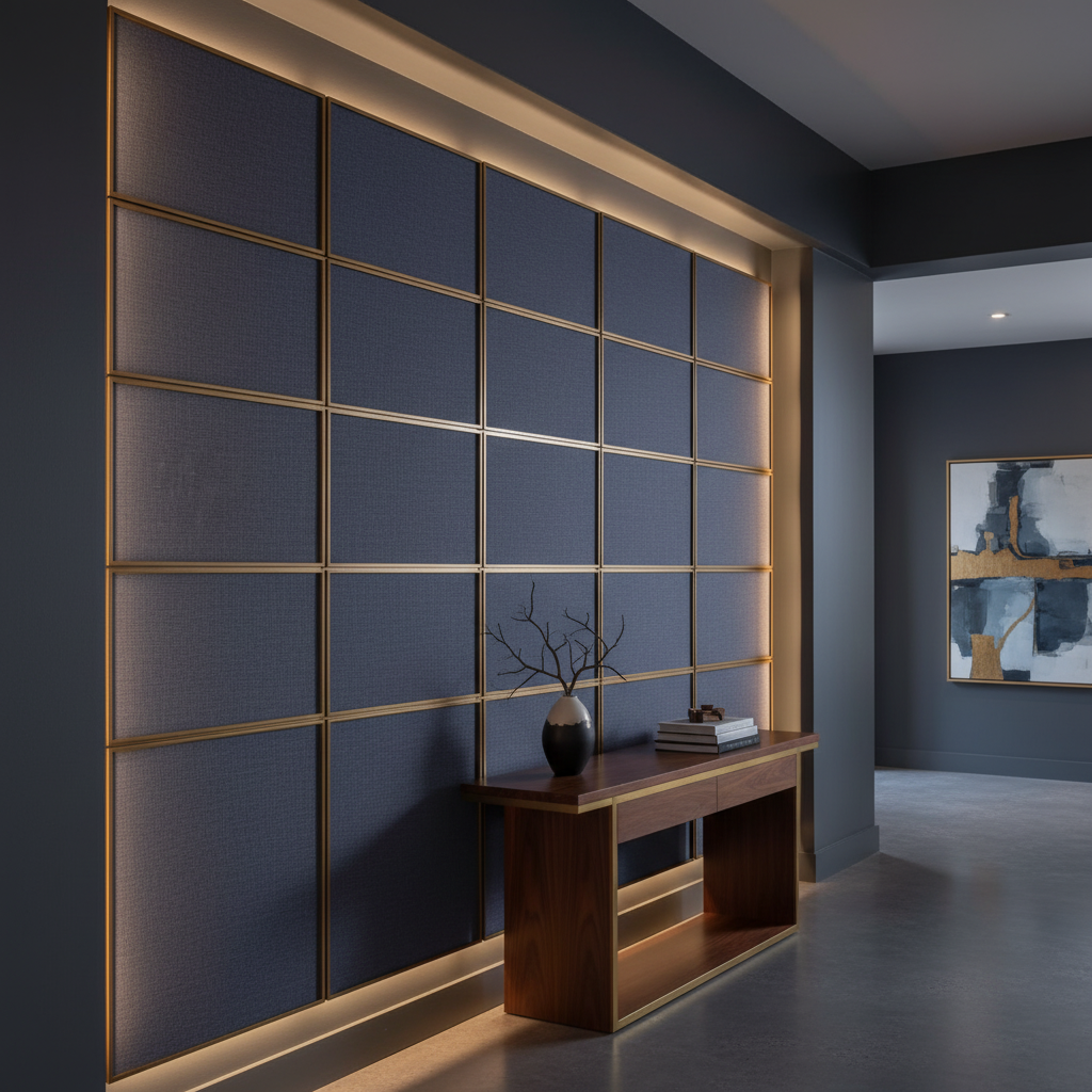 Brushed Linen Weave Deep Indigo Upholstered Wall Panel | Architectural Fabrics