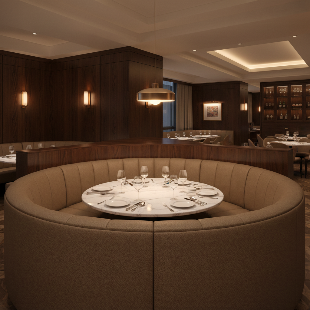 Smooth Pebble Grain Rich Umber Upholstered Banquette | Architectural Fabrics