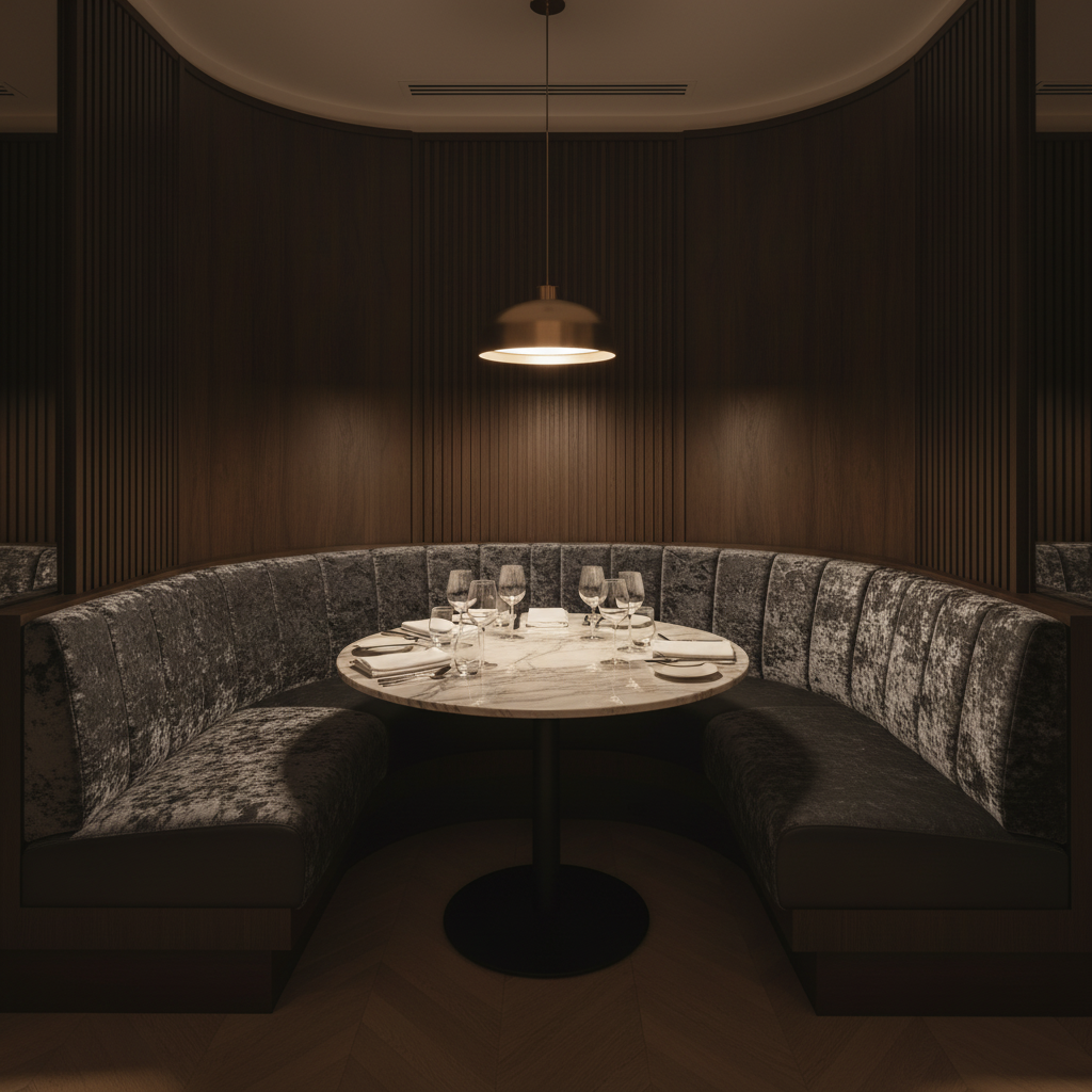 Crushed Velvet Texture Dark Charcoal Upholstered Banquette | Architectural Fabrics