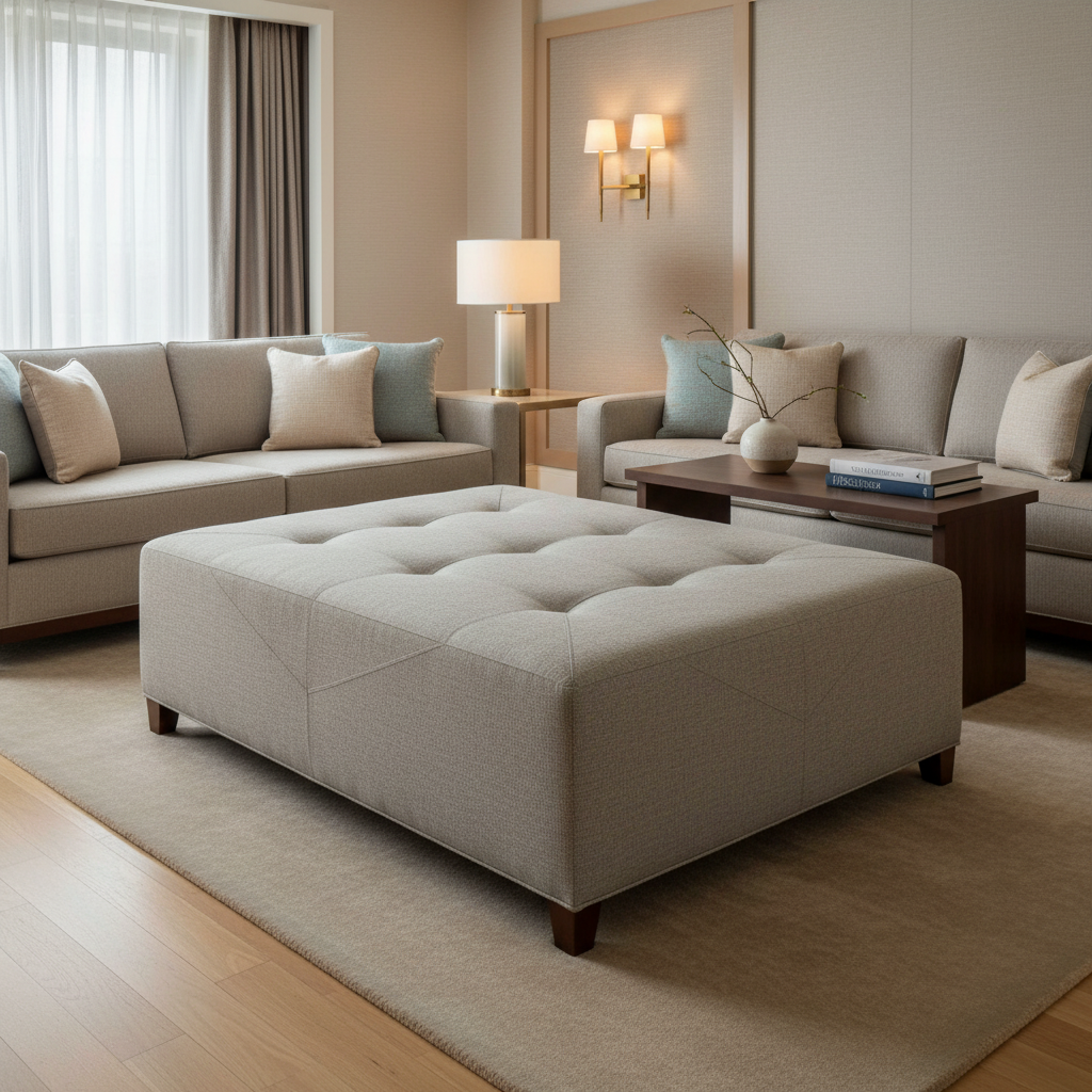 Brushed Linen Weave Soft Linen Upholstered Ottoman | Architectural Fabrics