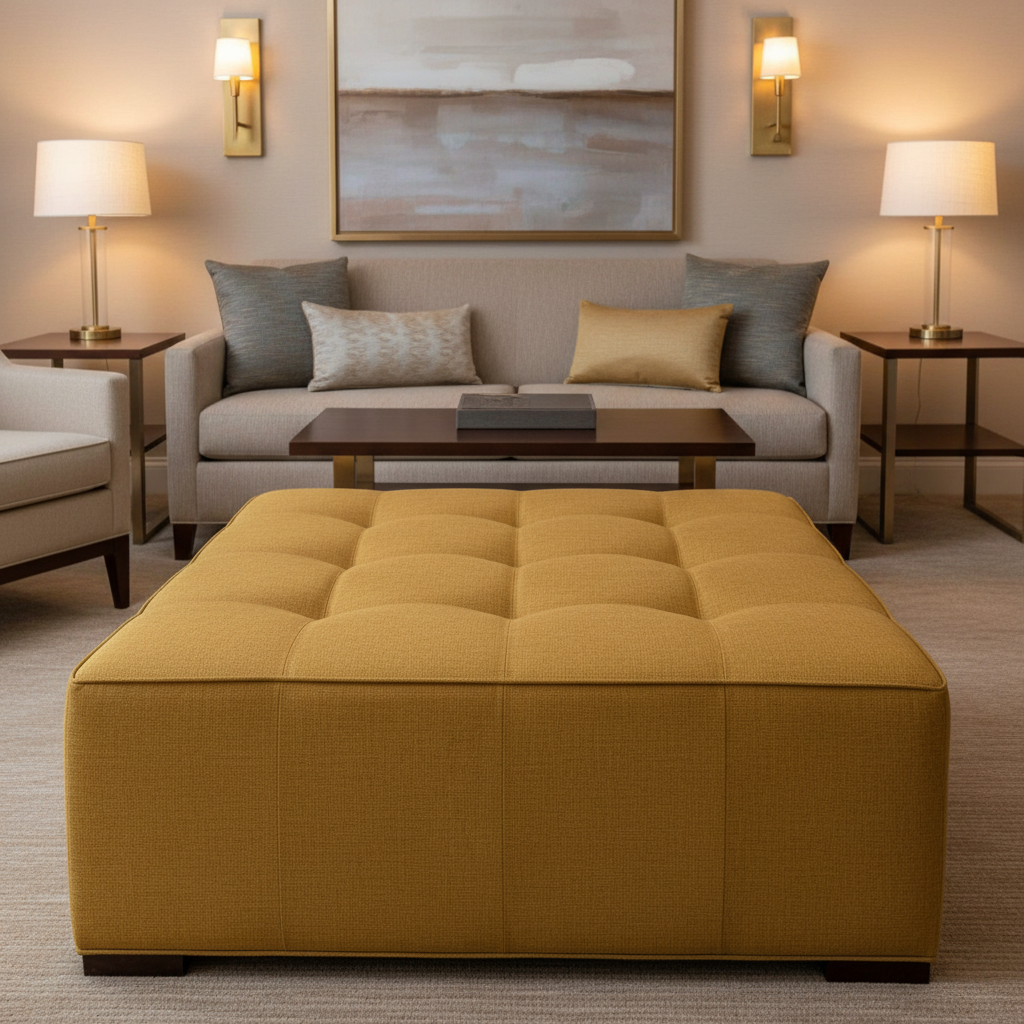 Woven Linen Weave Goldenrod Yellow Upholstered Ottoman | Architectural Fabrics