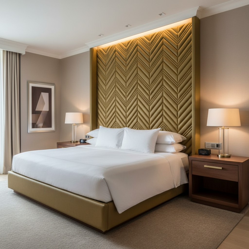 Channel Chevron Pattern Golden Bronze Upholstered Headboard | Architectural Fabrics