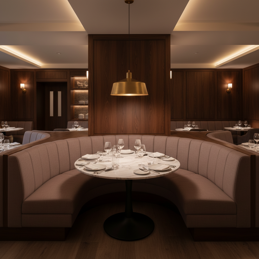 Smooth Matte Texture Mauve Taupe Upholstered Banquette | Architectural Fabrics