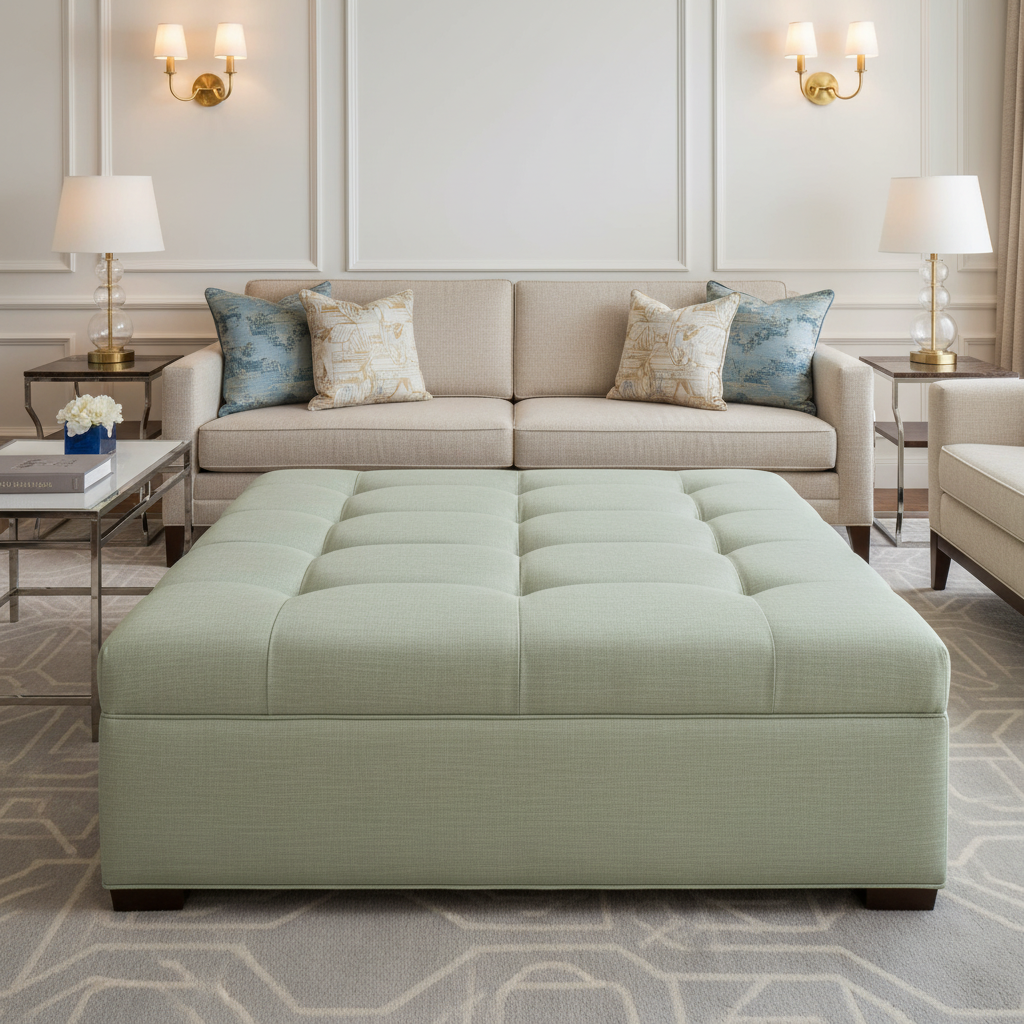 Tradewind Trace - Celadon Upholstered Ottoman | Architectural Fabrics