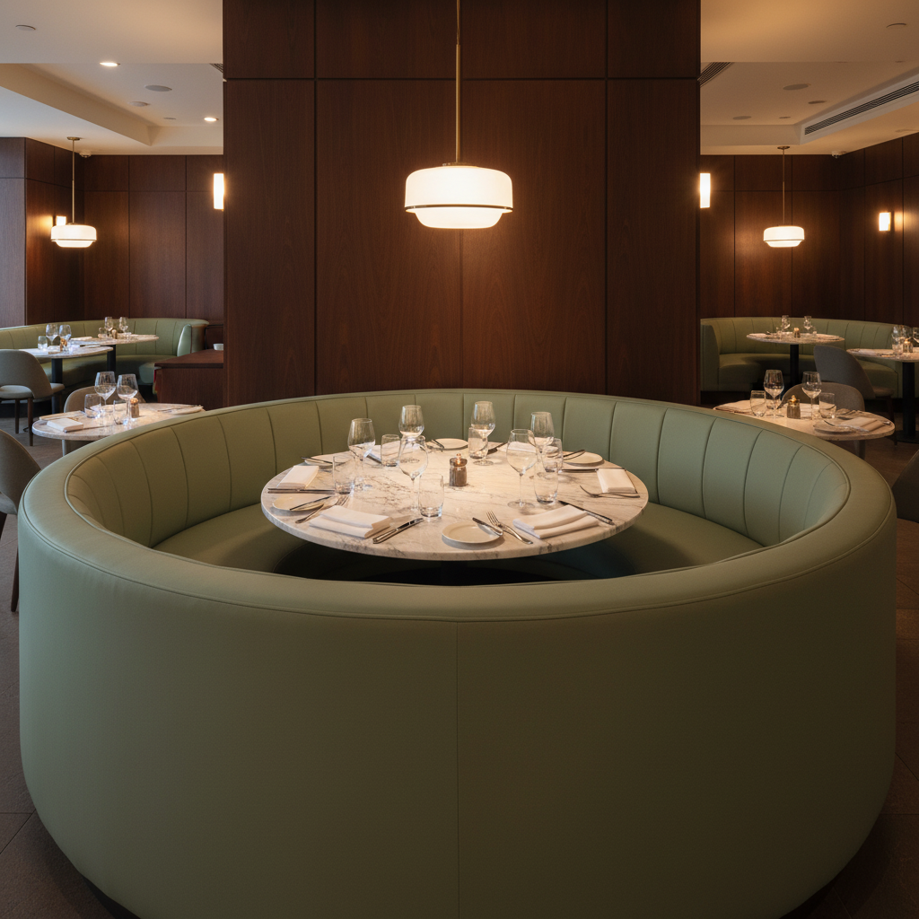 Maho Bay - Pesto Upholstered Banquette | Architectural Fabrics