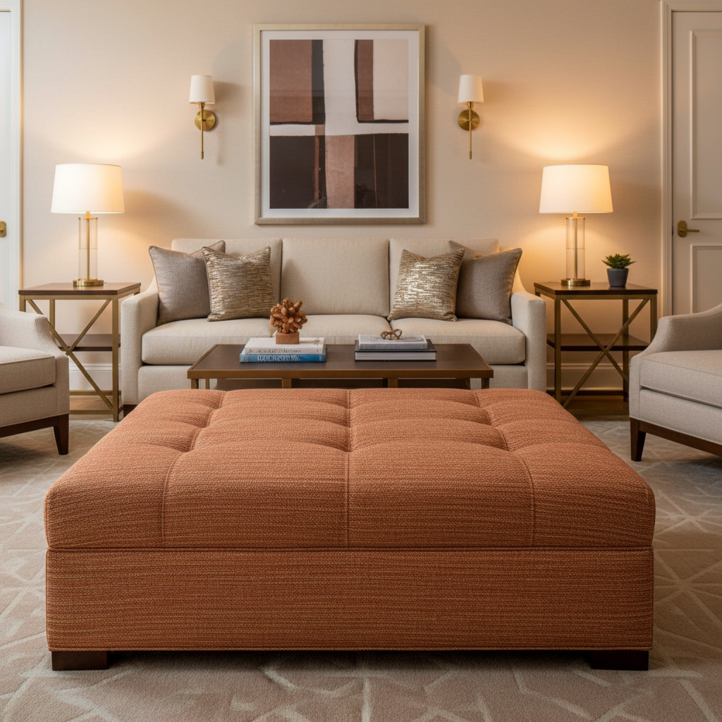 Woven Textured Stripe Spiced Terracotta Upholstered Ottoman | Architectural Fabrics