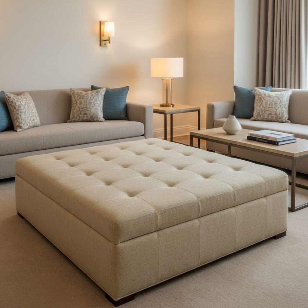 Maya Riviera - Champagne Upholstered Ottoman | Architectural Fabrics