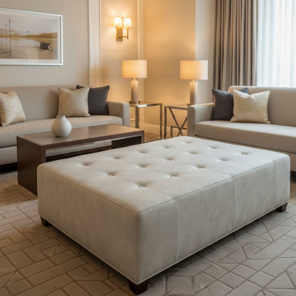 Red Hook - Fog Upholstered Ottoman | Architectural Fabrics