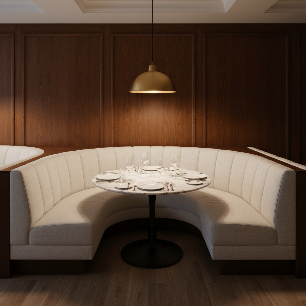 Fine Textured Grain Soft White Upholstered Banquette | Architectural Fabrics