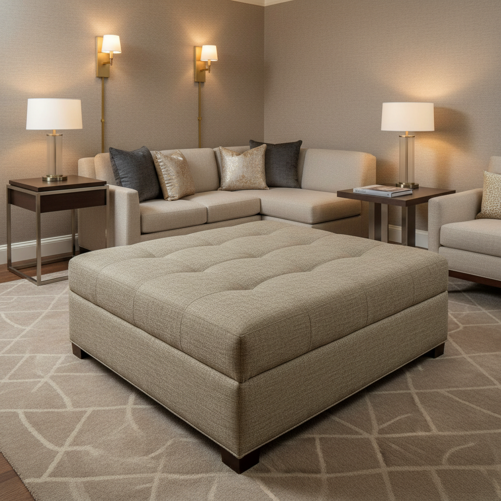 Tweed Bay - Khaki Upholstered Ottoman | Architectural Fabrics