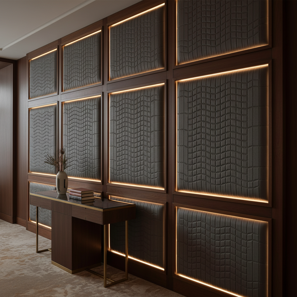 Waterfall Bay - Charcoal Upholstered Wall Panel | Architectural Fabrics