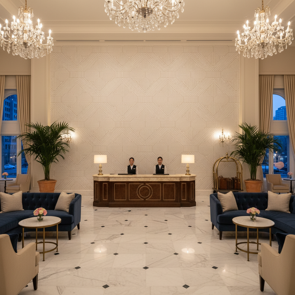 Maidstone Type II Vinyl | Hollywood Wallcoverings - Hotel Lobby commercial room setting