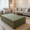 Linen Weave Texture Olive Drab Upholstered Ottoman | Architectural Fabrics