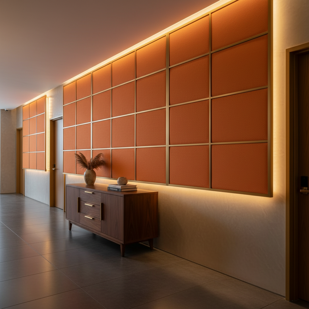 Smooth Pebble Grain Tangerine Dream Upholstered Wall Panel | Architectural Fabrics