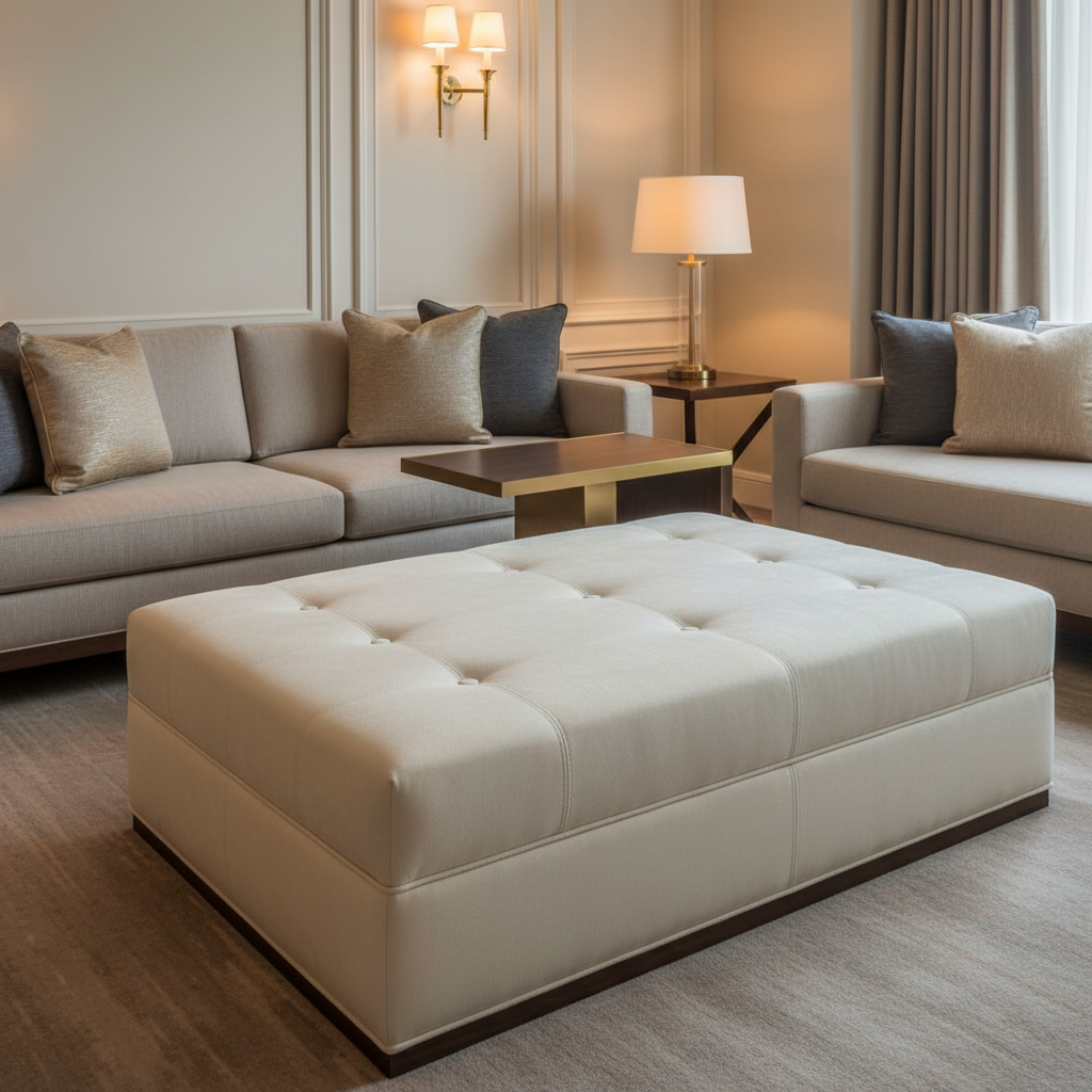 Ultrasuede  Doeskin  Cream Upholstered Ottoman | Ultrasuede Upholstery