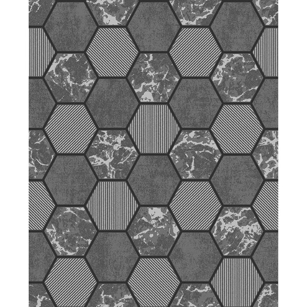 Ceramica Black Hexagon Tile Wallcovering | Jeffrey Stevens