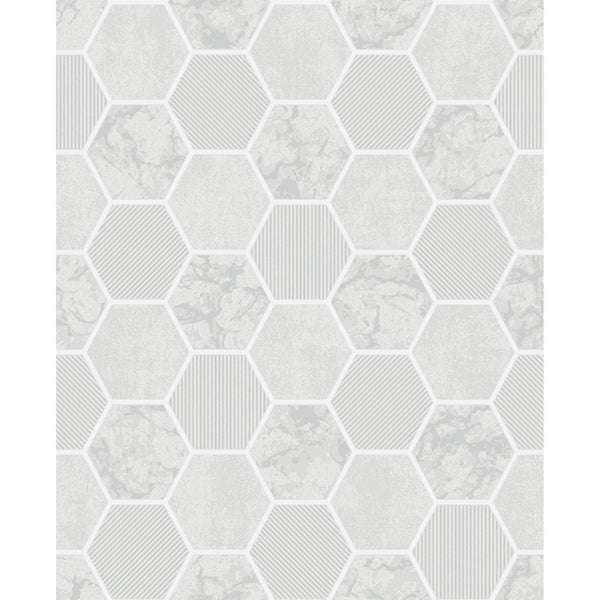 Ceramica Grey Hexagon Tile Wallcovering | Jeffrey Stevens - Image 1