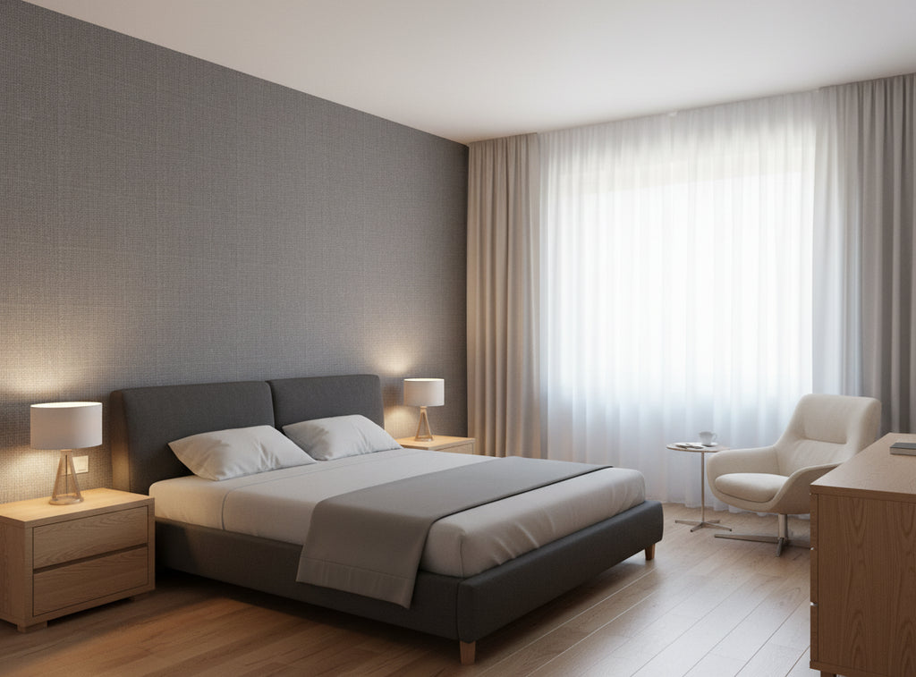 Cezanne Linen & Viscose Textile | Phillipe Romano - bedroom room setting