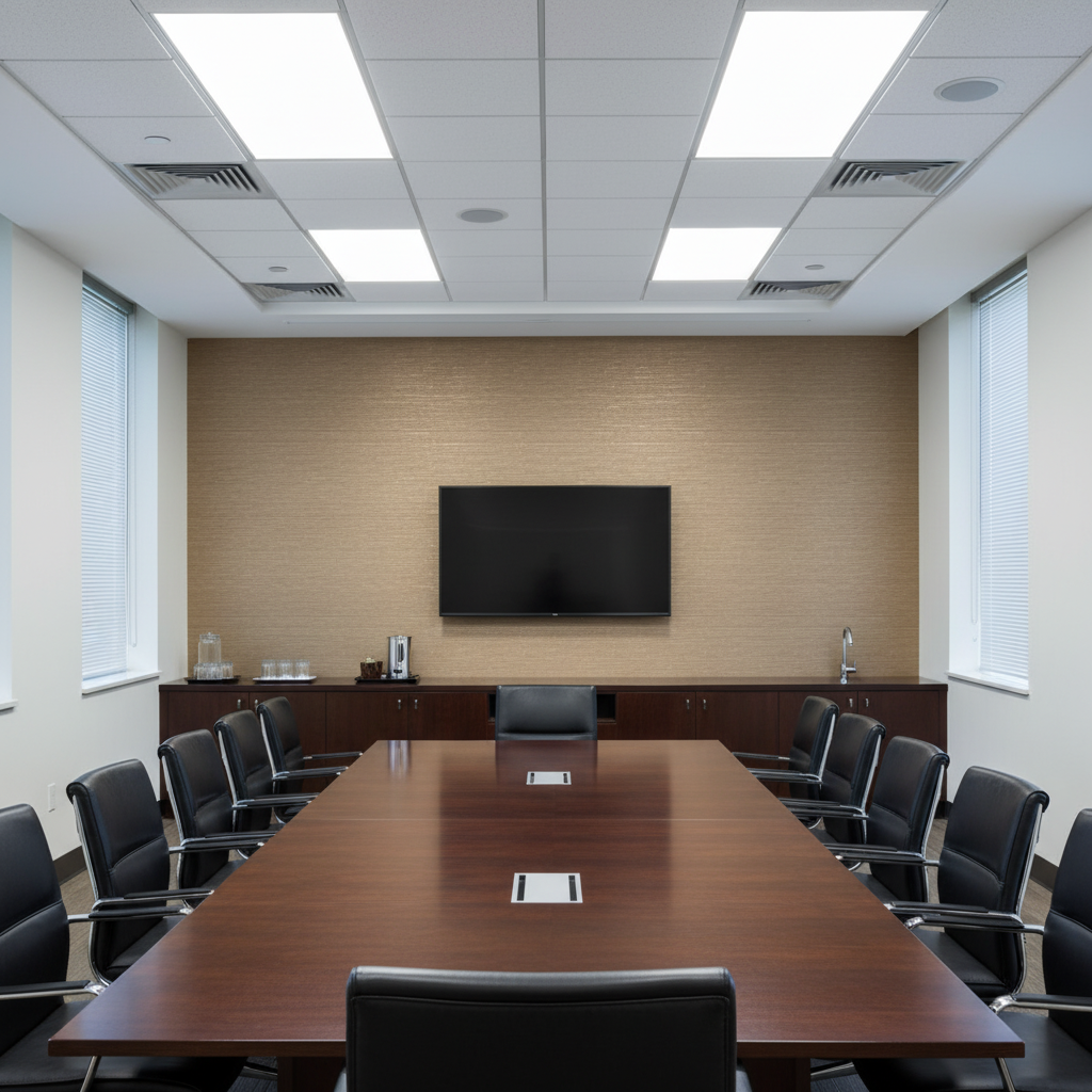 Moroccan Bronze Horizontal Tight Emboss | Hollywood Wallcoverings - Conference Room commercial room setting