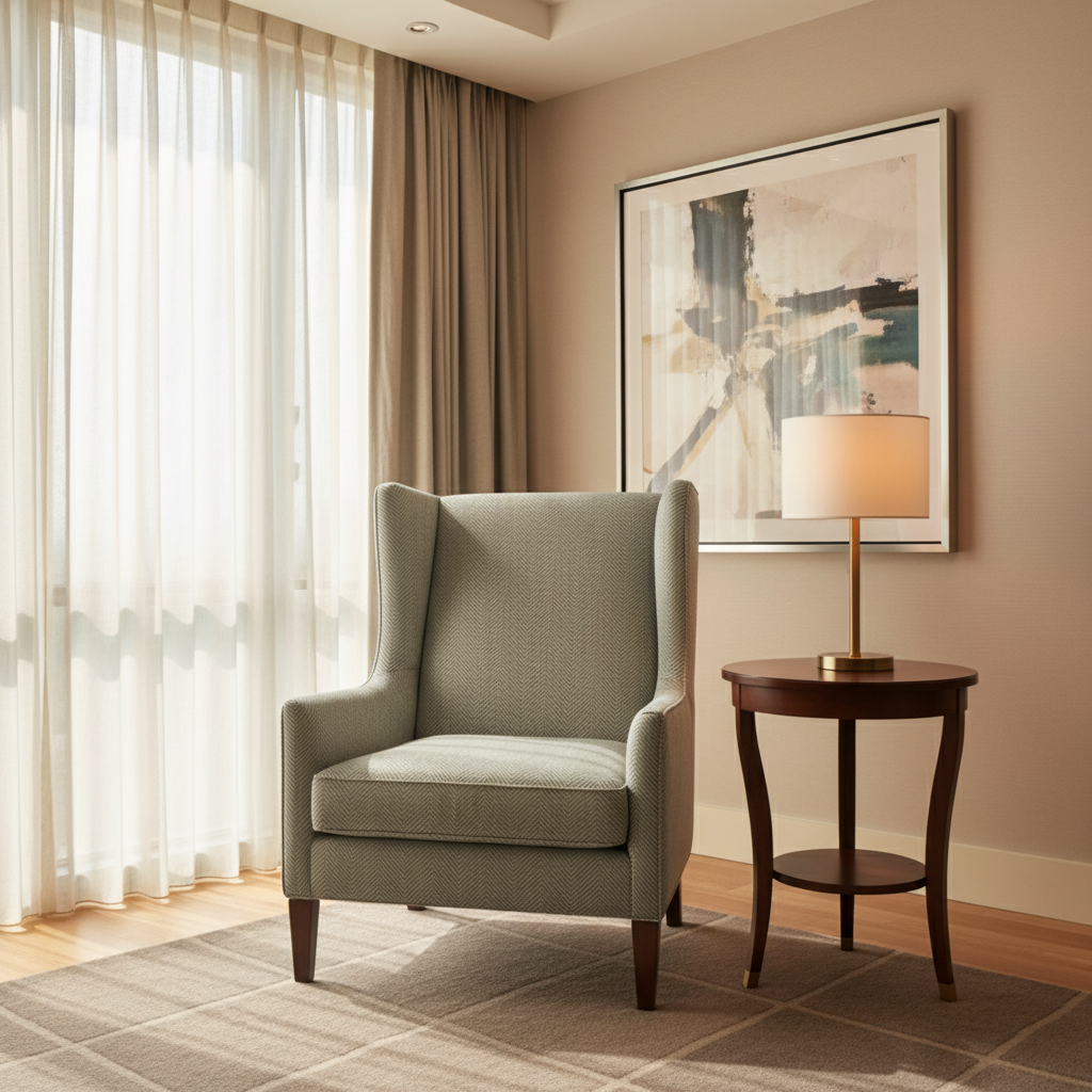 Acoustic - Greige Chevron Performance Vinyl Upholstered Chair | Architectural Fabrics