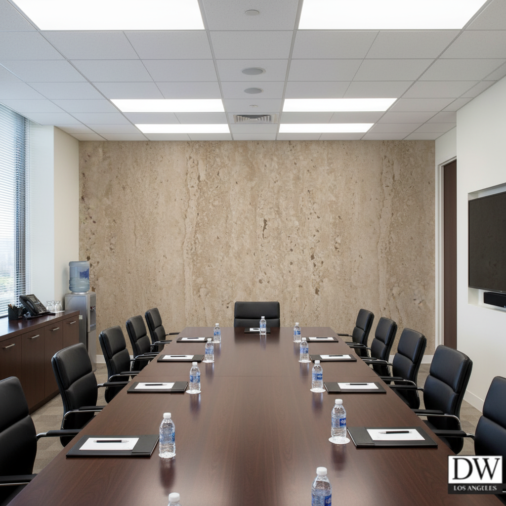 Vomera Cream Faux Granite | Hollywood Wallcoverings - Conference Room commercial room setting